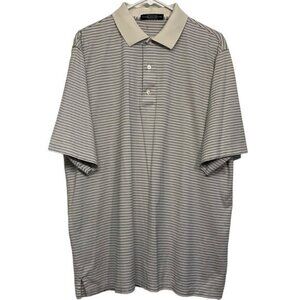 Men's Carnoustie Golf Tech White Blue Striped Performance Polo Shirt Size XL EUC